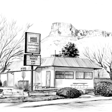 Hand Painted Ink Rendering of An Art Store in Front of Mountains,by myDaVinci - myDaVinci